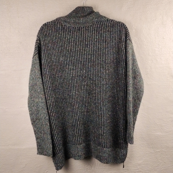 Leo & Nicole Green Multicolored Marble Ribbed Knit Cowl Neck Long Sleeve Sweater - Picture 9 of 10